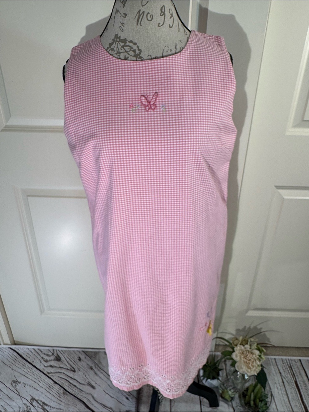 Vintage Disney Winnie the Pooh Pink Gingham Sleeveless Dress with Embroidery Lg